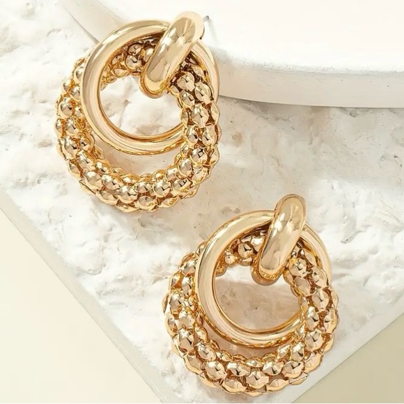 Jewelry - Bold Statement Triple Layer Gold Toned Stud Earrings
